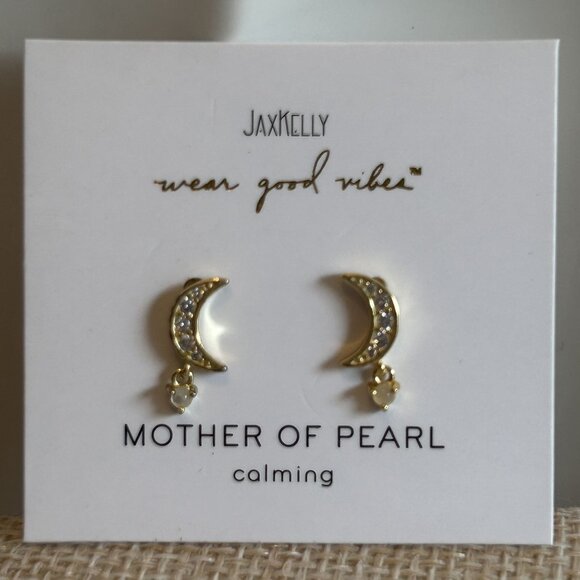 NEW Jax Kelly Mother of Pearl Calming Crescent Moon Drop Earrings Hypoallergenic - Picture 1 of 7